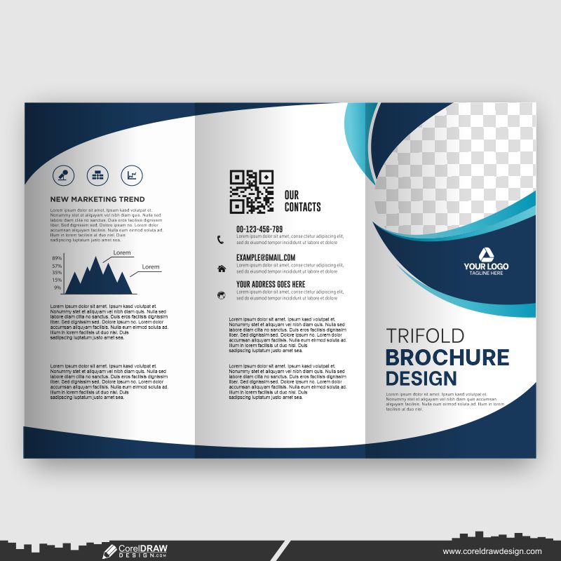 corporate blue trifold business brochure design template vector