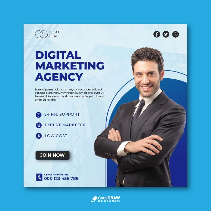 Corporate Cool Digital Marketing Agency Social Media Vector Template
