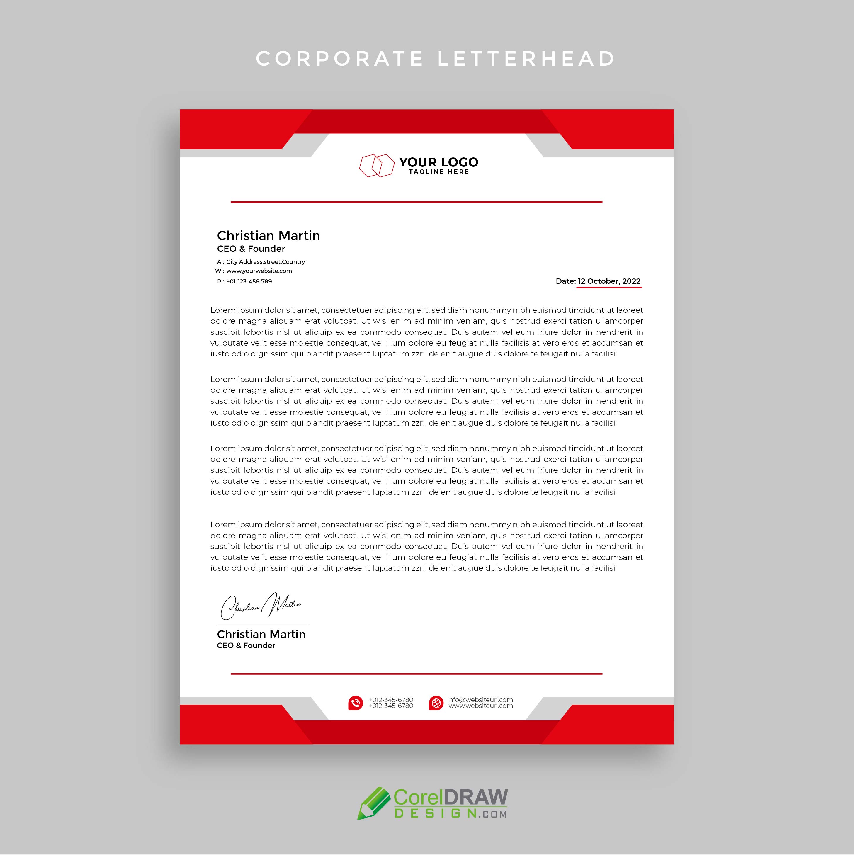 Corporate Professional Red Letterhead Vector Template