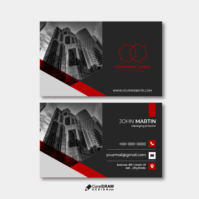 Corporate red Flat blue business card vector template