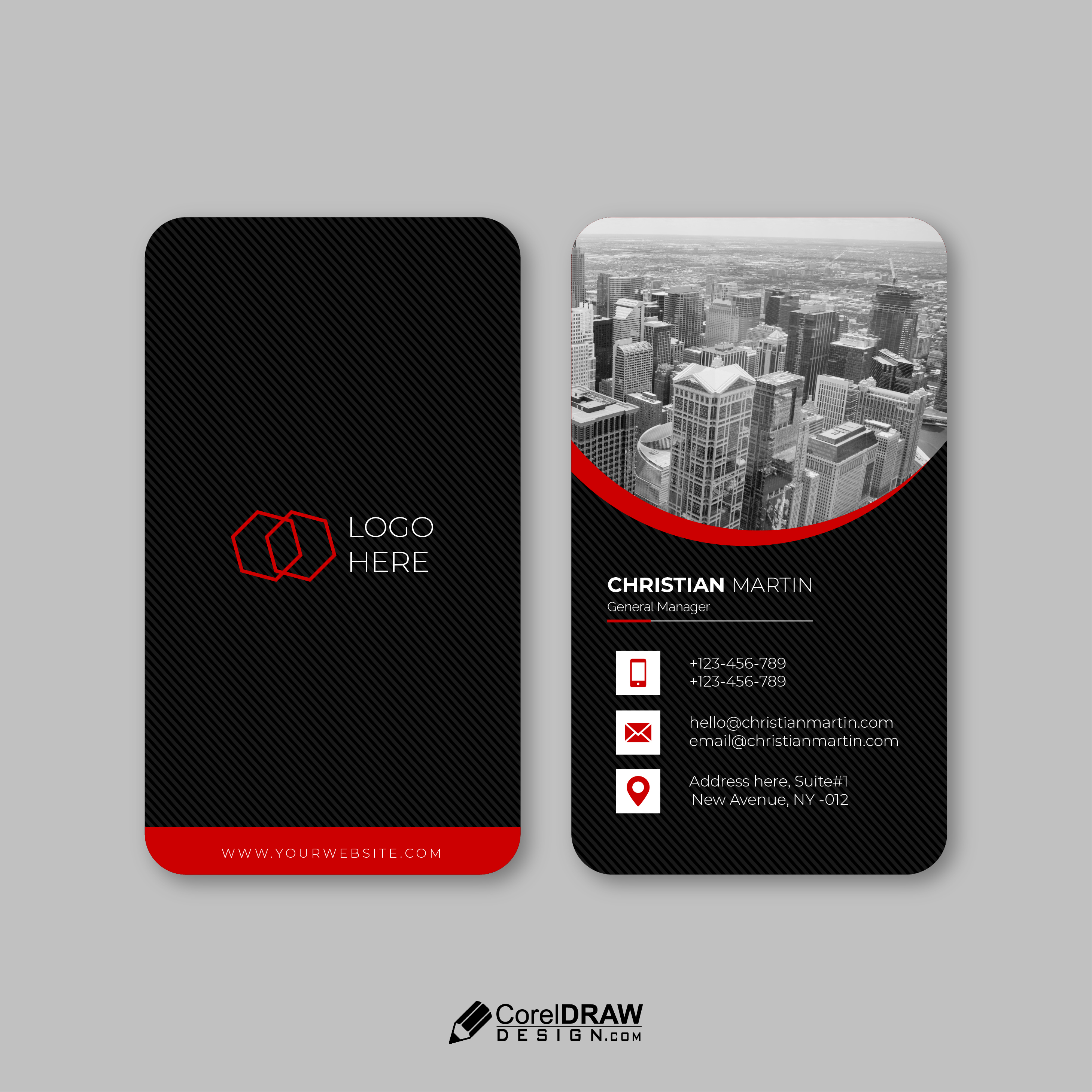Corporate trendy Vertical Professional red Business Card