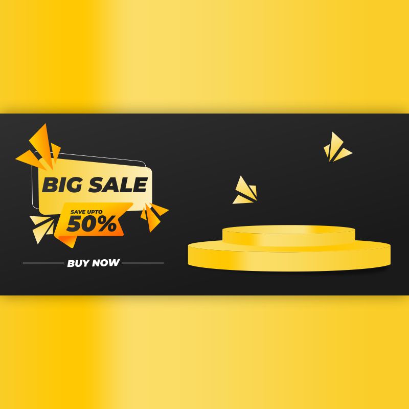 creative big sale banner & podium design black theme