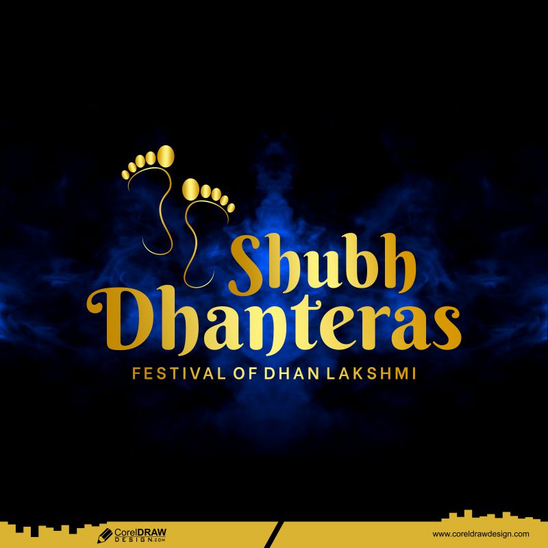 Creative Golden Text for Happy Dhanteras Maa Lakshmi Footprints Traditional Background