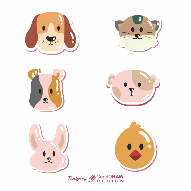 Cute Animals Collection CDR Form Of Beautiful Sticker full vector File Download