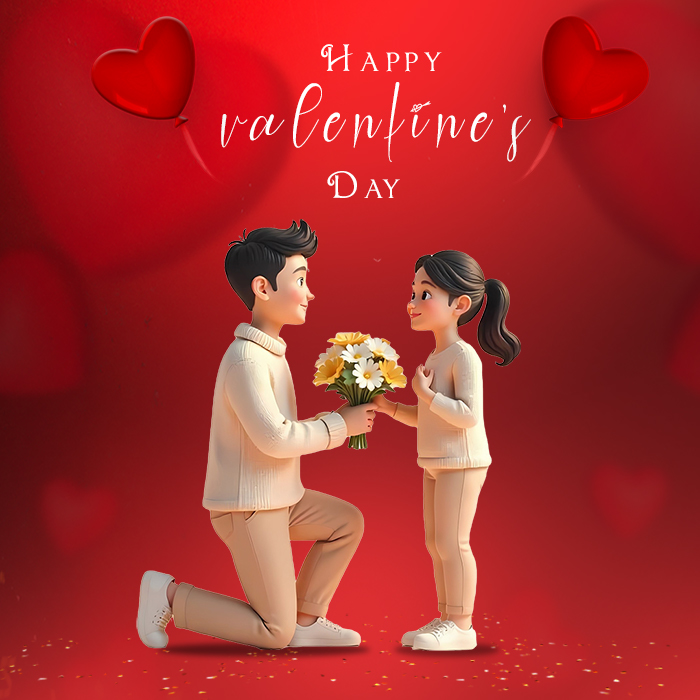 Cute valentines day Design with 3D Couple and greeting message Free PSD Download For Free