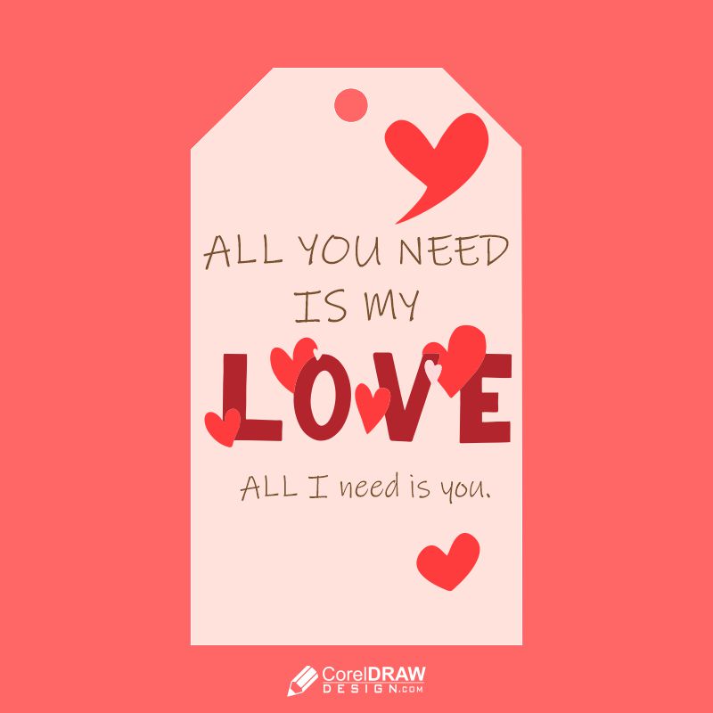 Cute Valentines Day Pink and Red Hearts Personalized Gift Tags vector design for free with cdr file