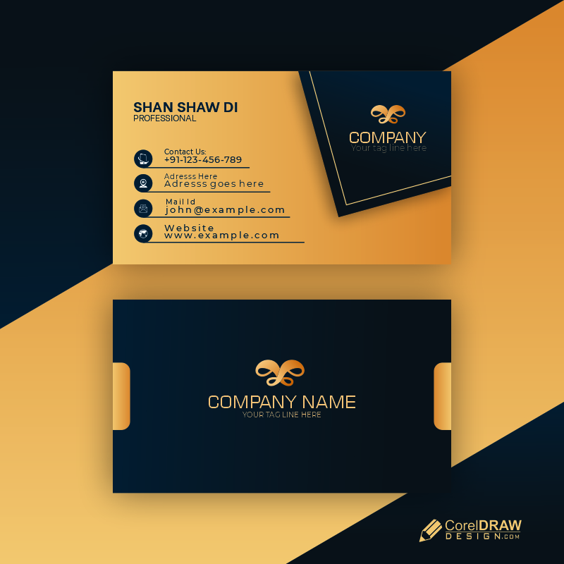 Dark Golden Color Creative Business Card Premium Vector