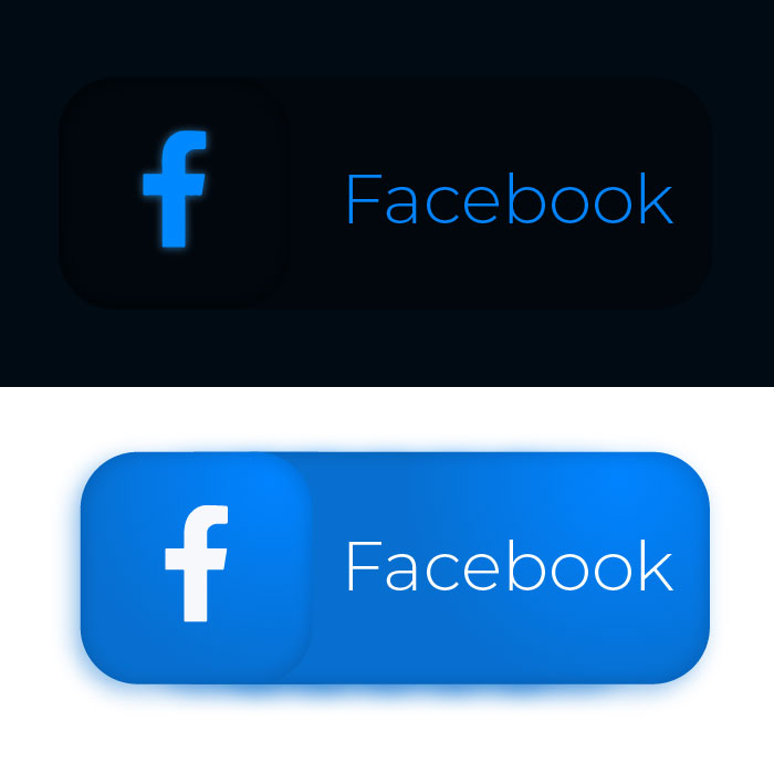 Dark Light facebook logo icon 3d dark light theme button vector