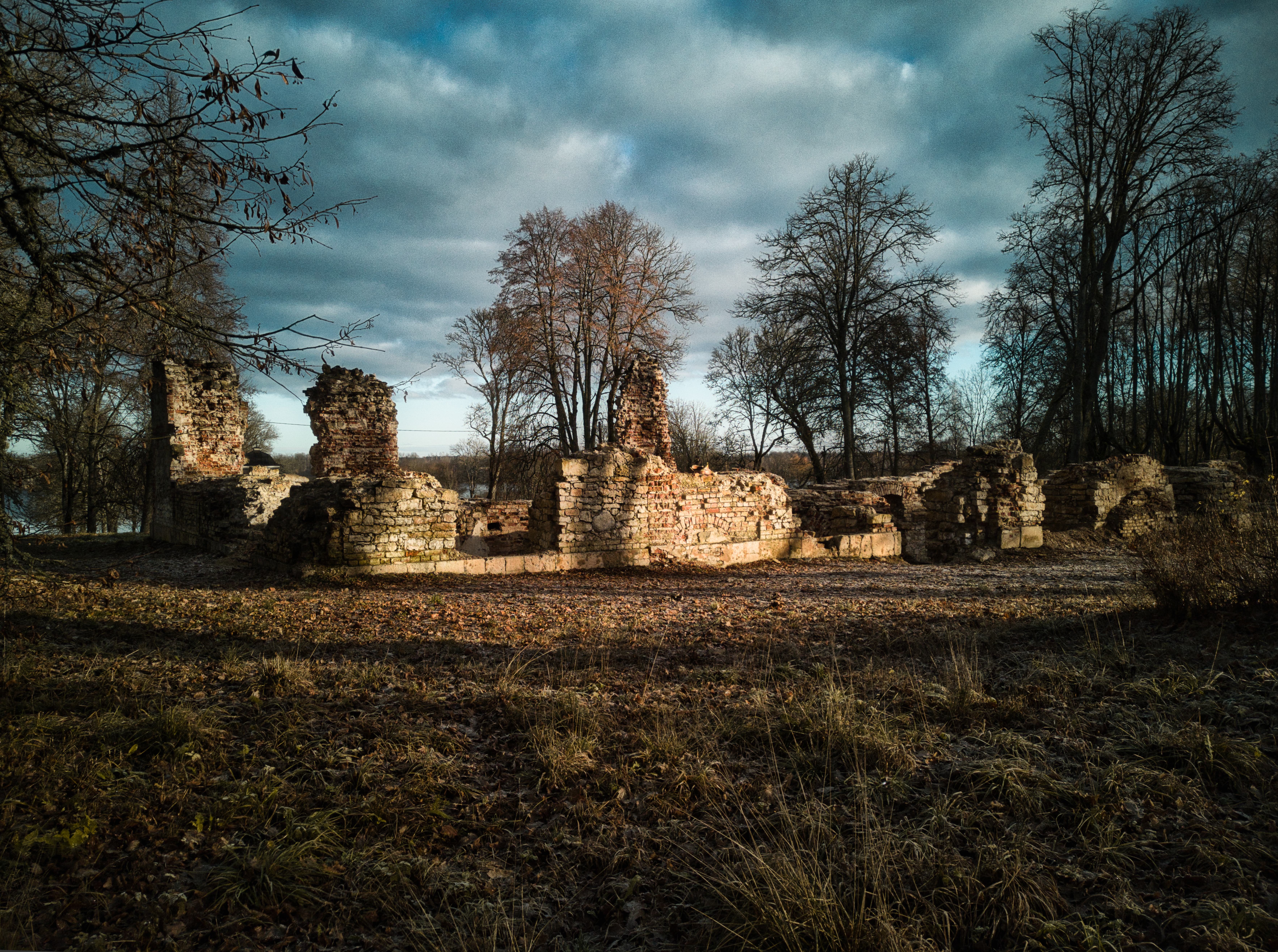 Dark Raw Image of a abandoned village in the forest 4k stock photography
