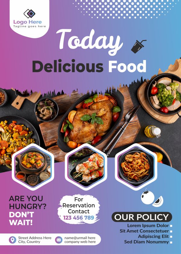 Delicious Food Service poster design CDR file download now