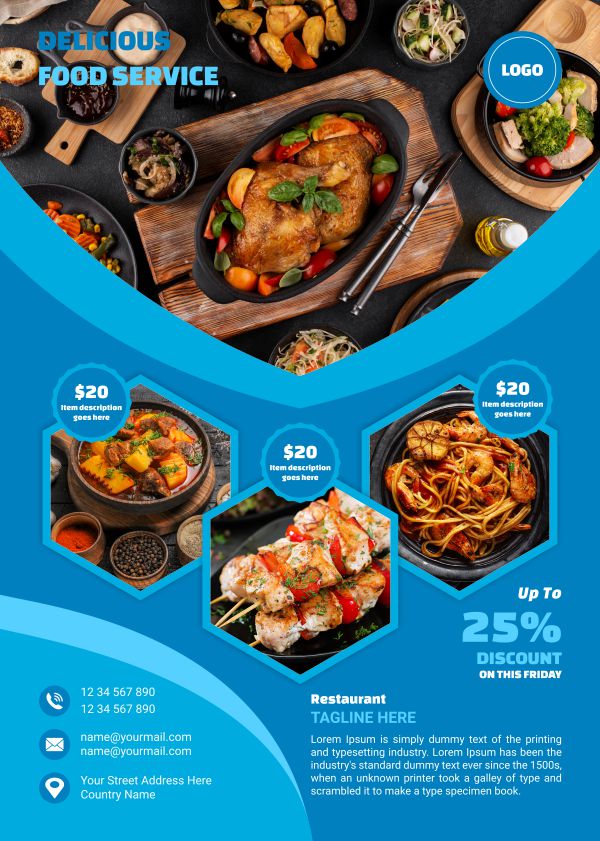 Delicious Food Service poster design download for free