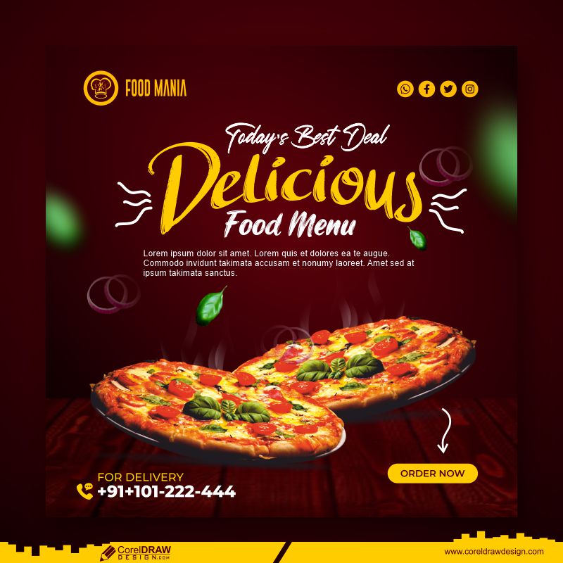 Delicious Pizza Template Wooden Design Background CDR File