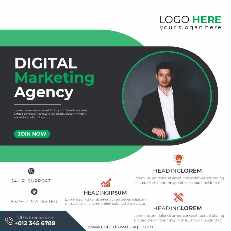Digital Marketing Agency Green Themed Poster Banner Template Download From Coreldrawdesign