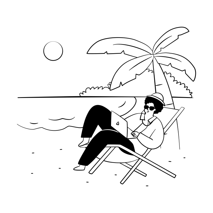 Digital Nomad Man Sit on Beach Vector illustration Download For Free