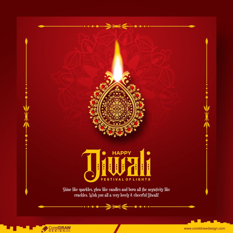 Diwali  Wishes Celebration Golden Diya Mandala Card Background Premium CDR