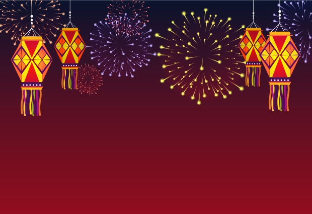 Diwali Background with Sky Fire Crackers and Paper Lamp, Free Diwali vector banner on coreldrawdesign