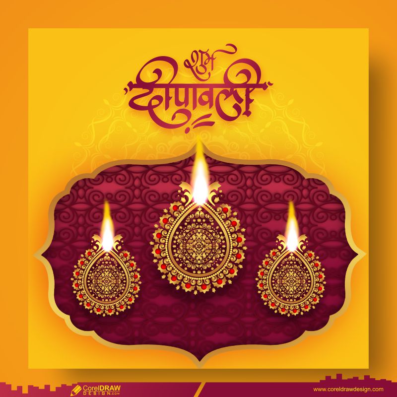 Diwali Celebration Golden Diya Mandala Realistic Background Premium CDR