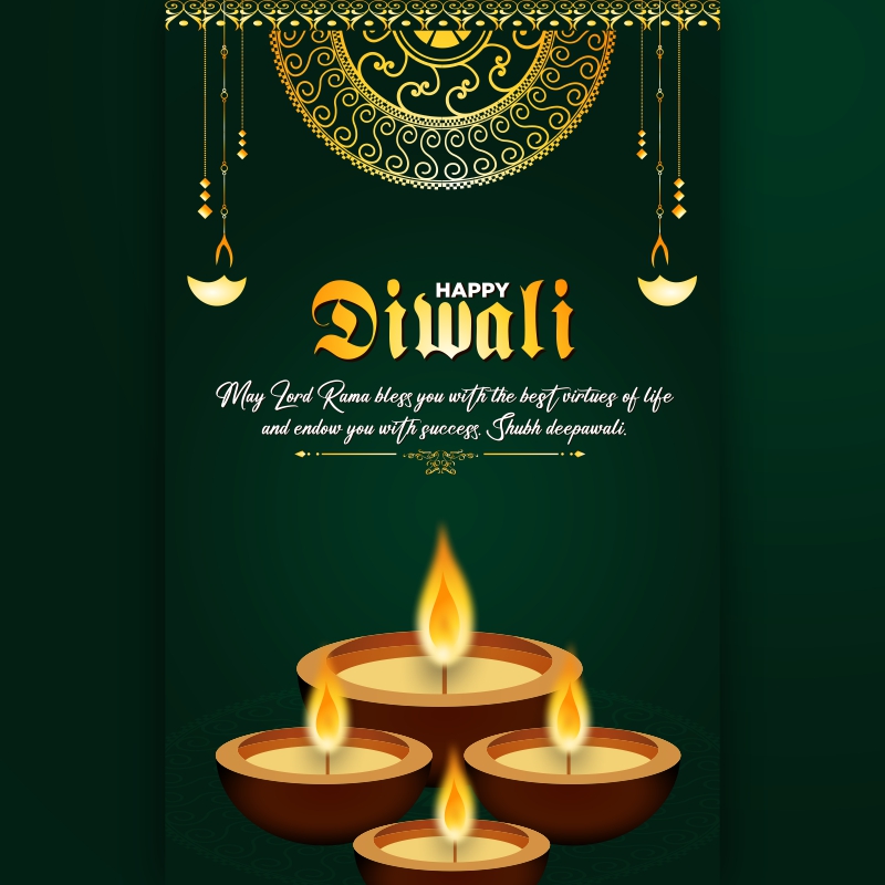 Diwali Festival Big Diya Design Poster Social Media Post Template Traditional Dark Background