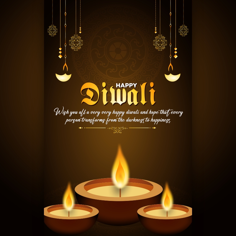 Diwali Festival Big Diya Design Poster Social Media Post Template Traditional Dark Background Color