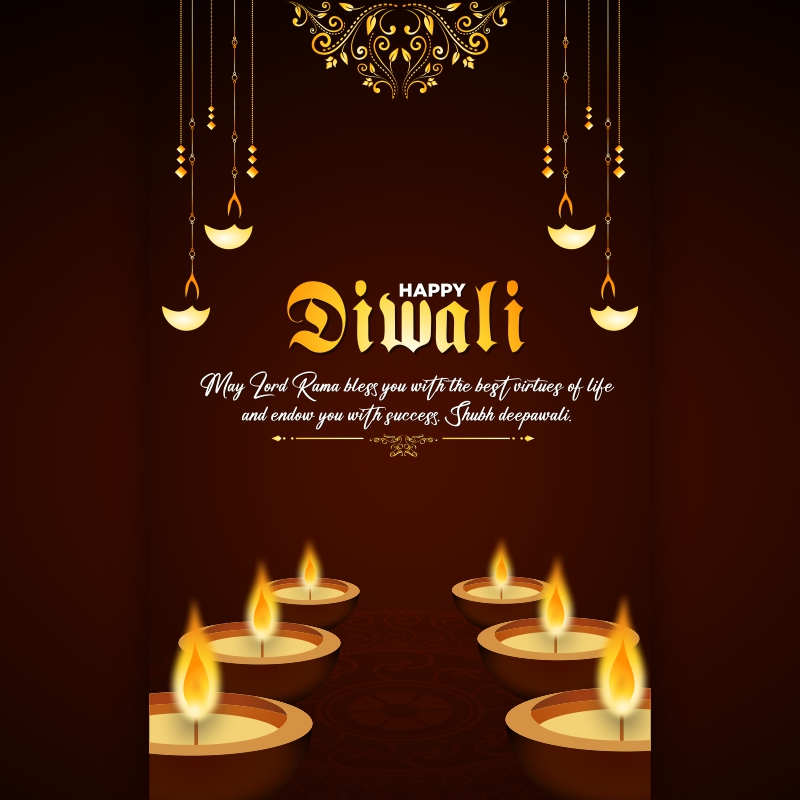 Diwali Festival Big Diya Design Poster Social Media Post Template Traditional Dark Brown Background