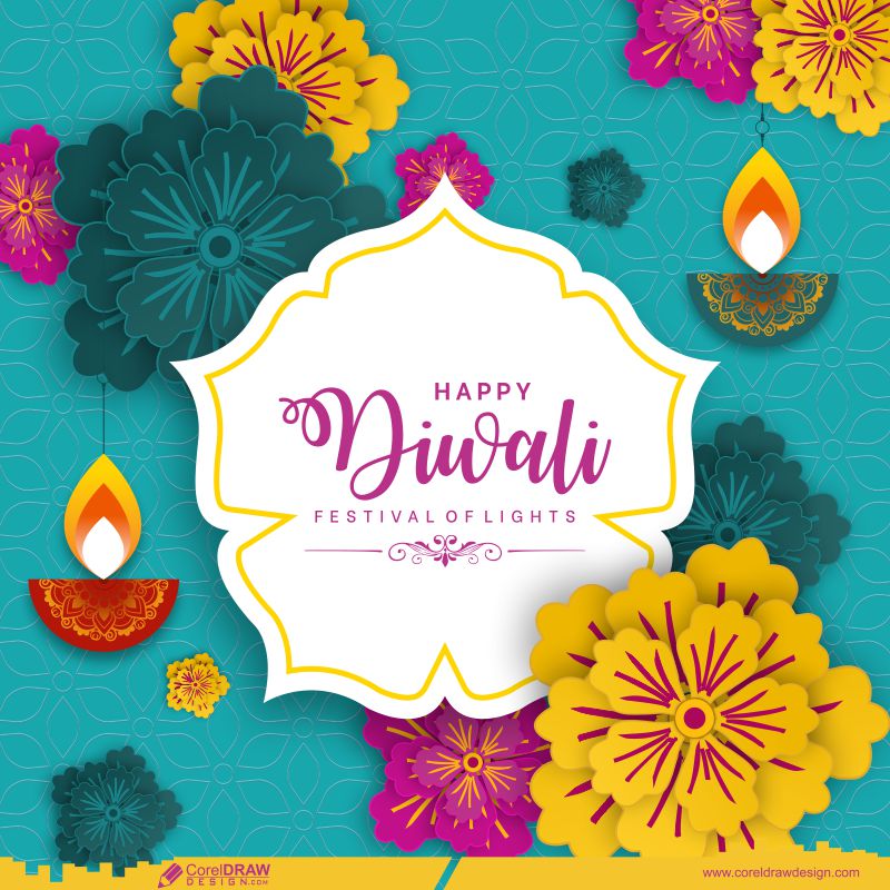 Download Diwali Festival Paper Cut Style Of Indian Rangoli Diya Oil Lamp  Flowers Free Vector Background | CorelDraw Design (Download Free CDR,  Vector, Stock Images, Tutorials, Tips & Tricks)
