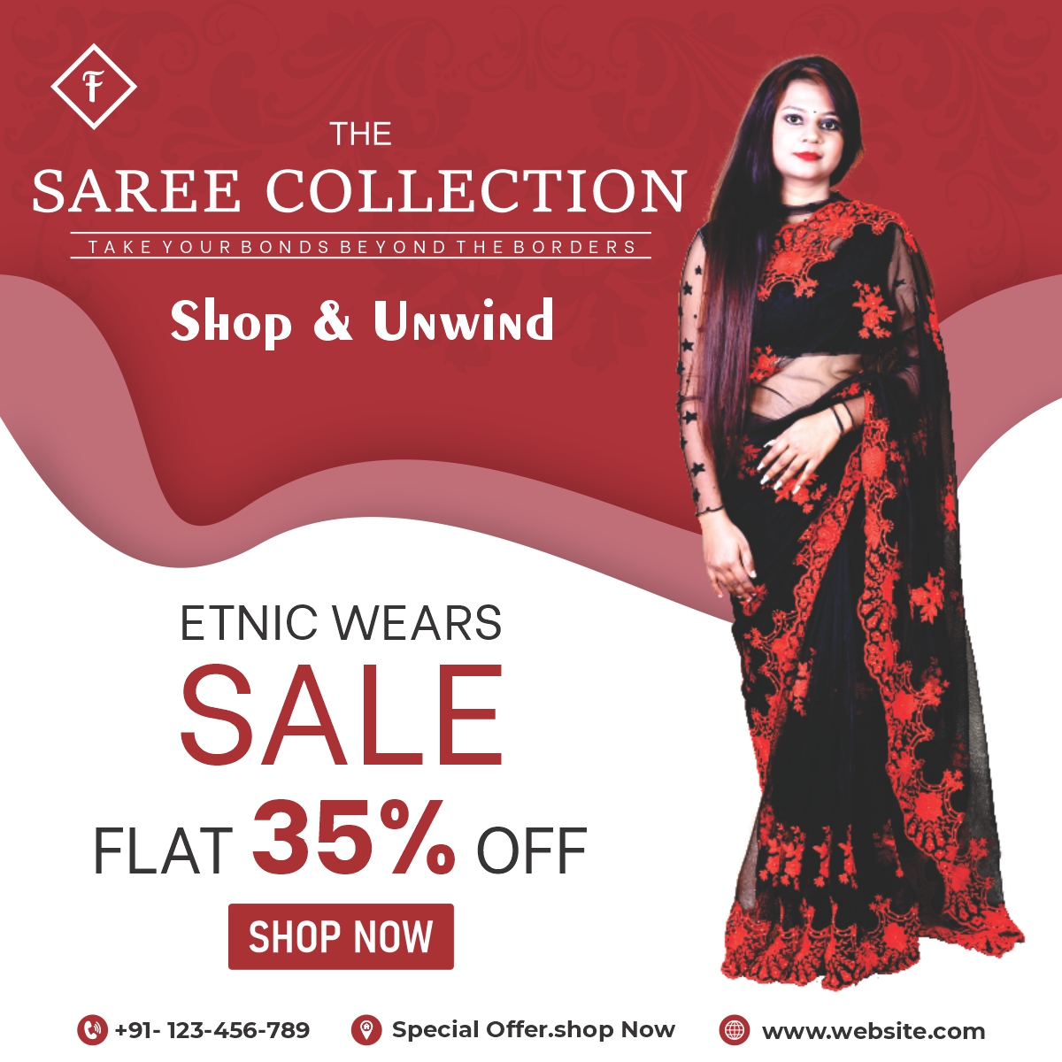 Diwali Saree Sales Banner In Flat Design Free Vector
