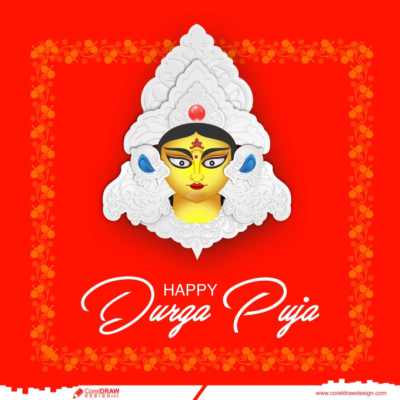 Durga Puja Cultural Indian Festival Greeting Card Premium Vector