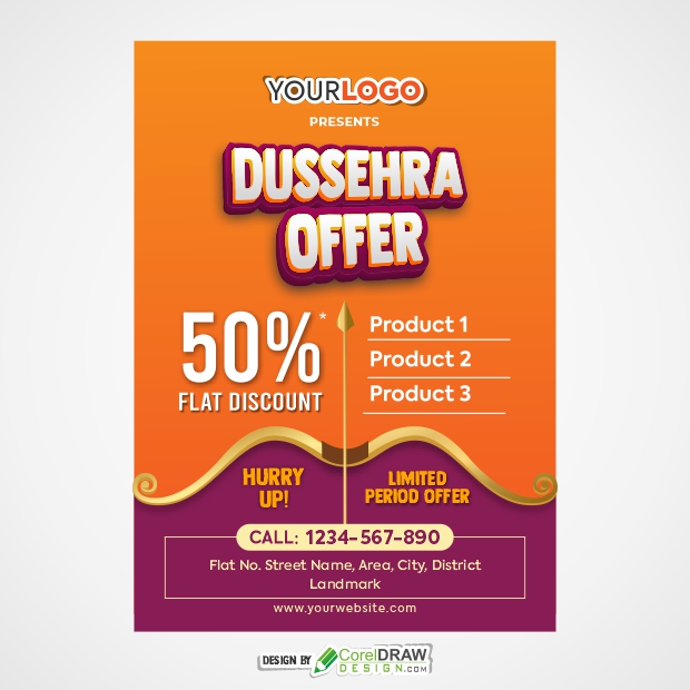 Dussehra Offer, Dussehra Festival Banner Design Template, Vector Illustration, Free CDR