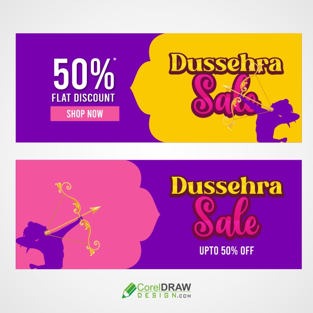 Dussehra Sale Banner design template, Happy Dussehra offer banner free vector cdr template