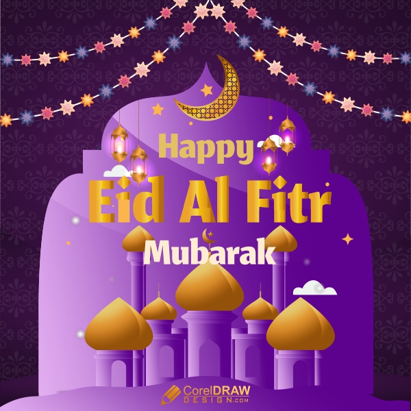Eid al Fitr Mubarak Greeting Vector Card Design Download For Free