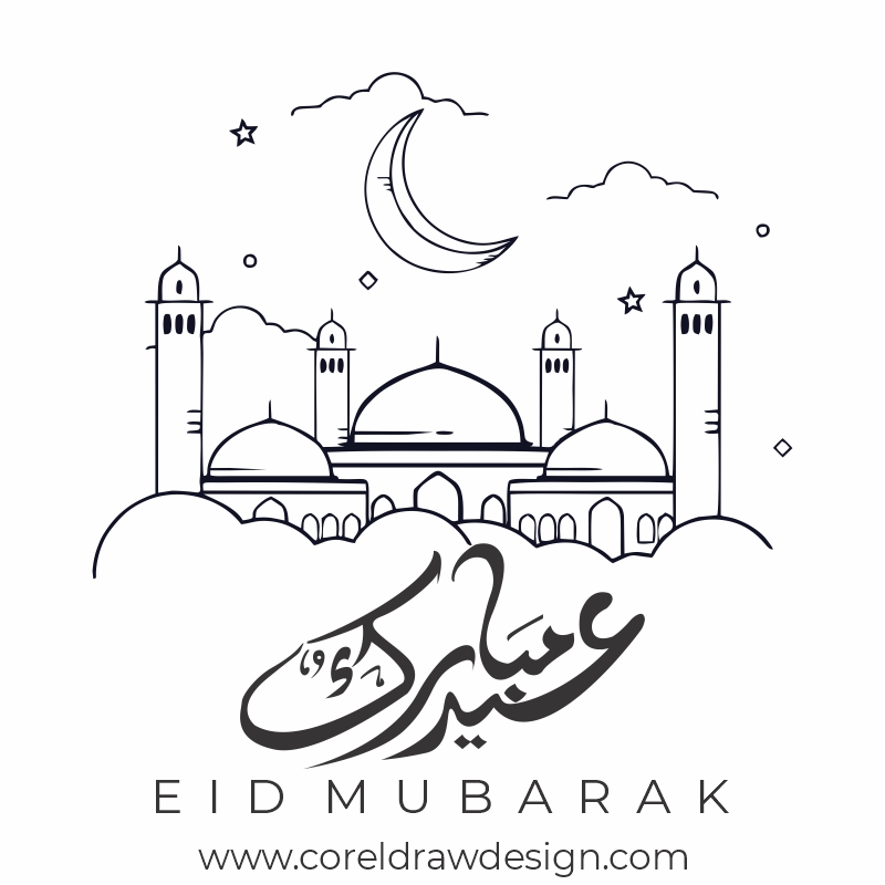 Eid Mubarak Black And White Creative Free Download From Coreldrawdesign