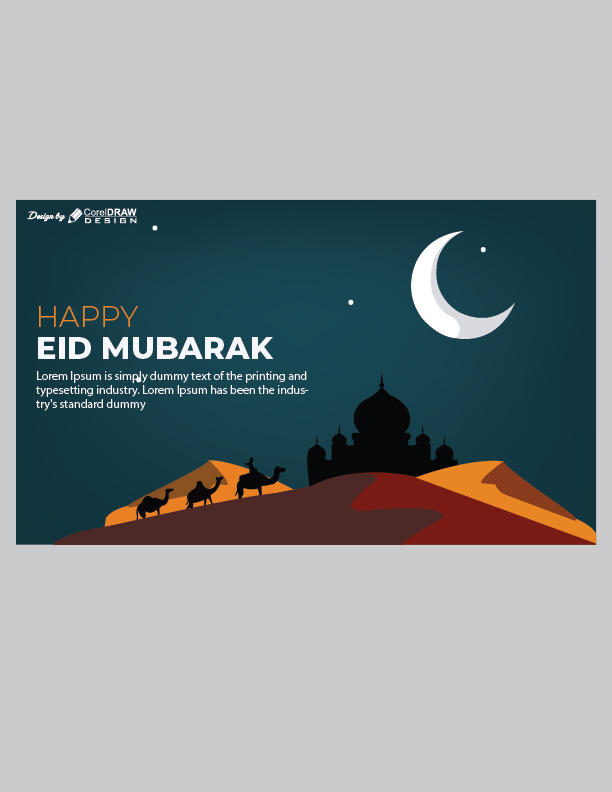 Eid Mubarak Flat Design Banner Illustration Vector Free