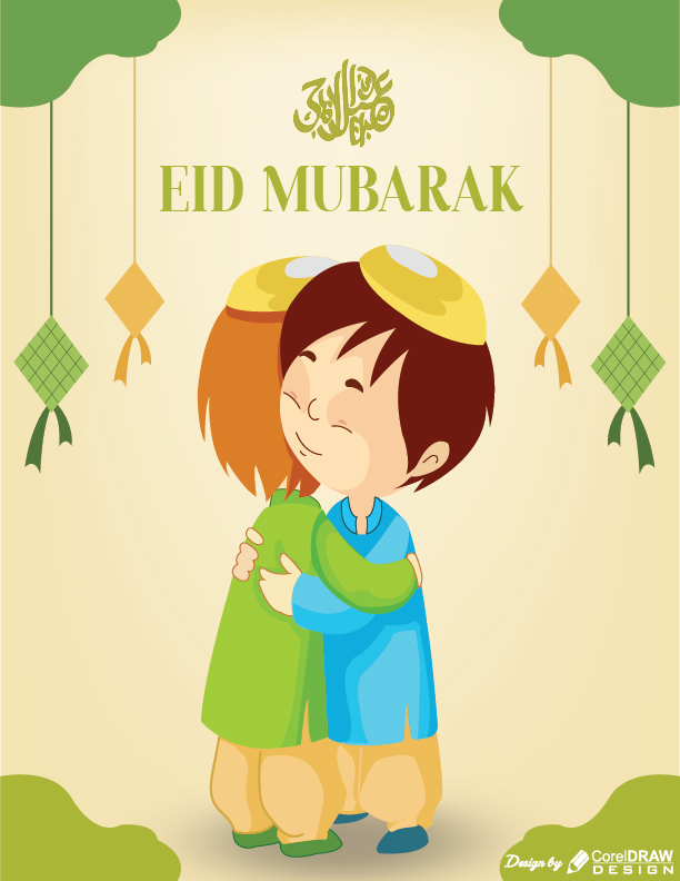 Eid Mubarak Flat Design Poster Vector Illustration Free