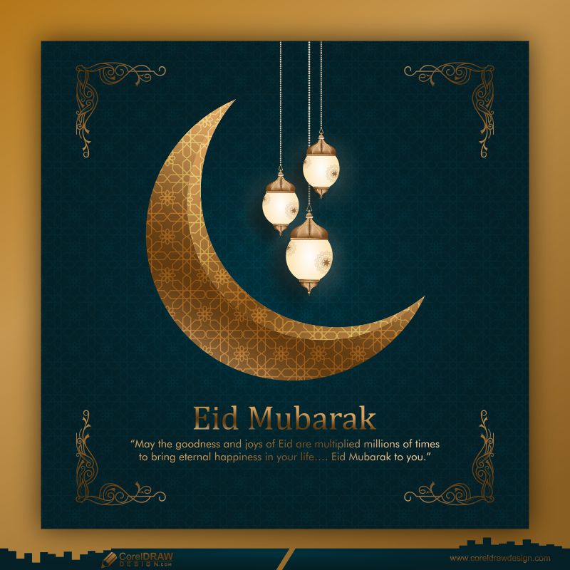 eid mubarak greeting islamic dark background vector design arabic calligraphy
