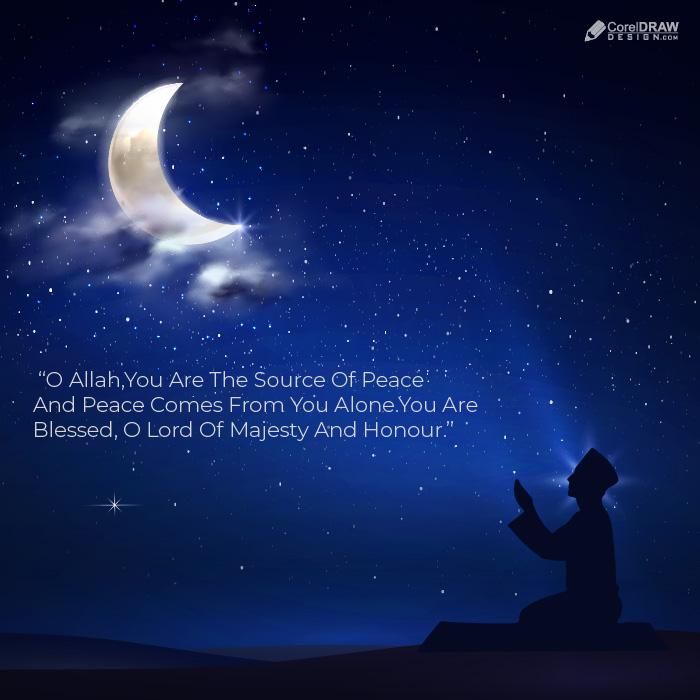 Eid Mubarak Moon Worshipping Allah Man in Night Sky