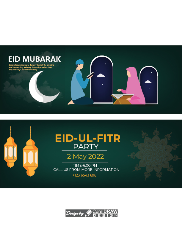 Eid Mubarak Party Design banner Illustration Vector Free