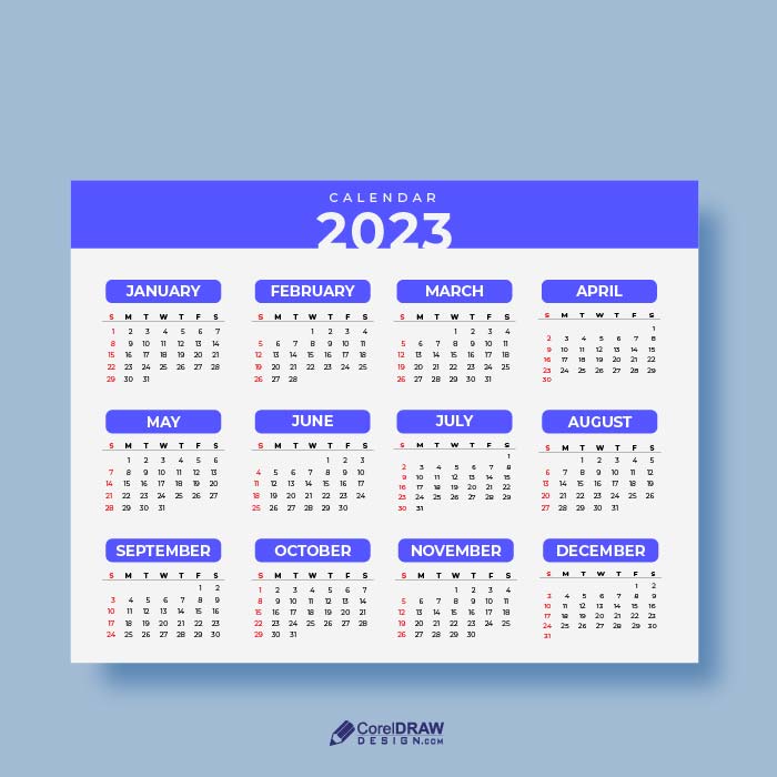Elegant blue 2023 Premium Calendar Vector