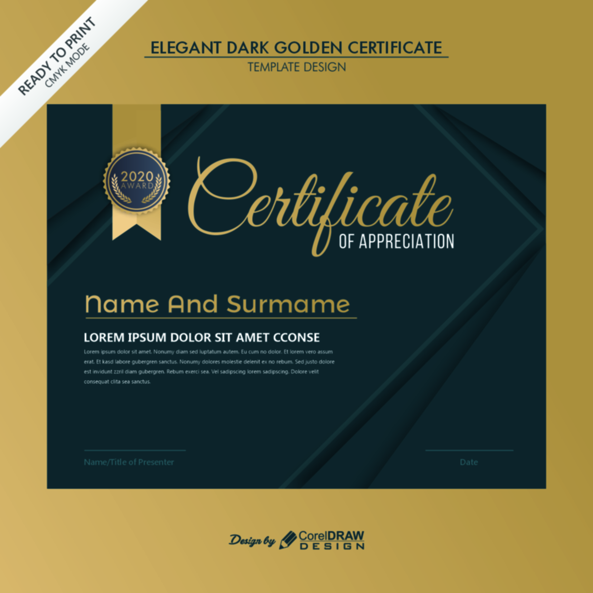 Elegant Dark Golden Certificate Template Design