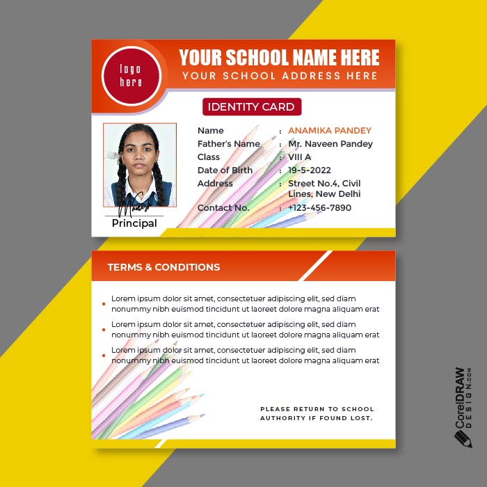 Elegant Domestic Style school student identity card vector
