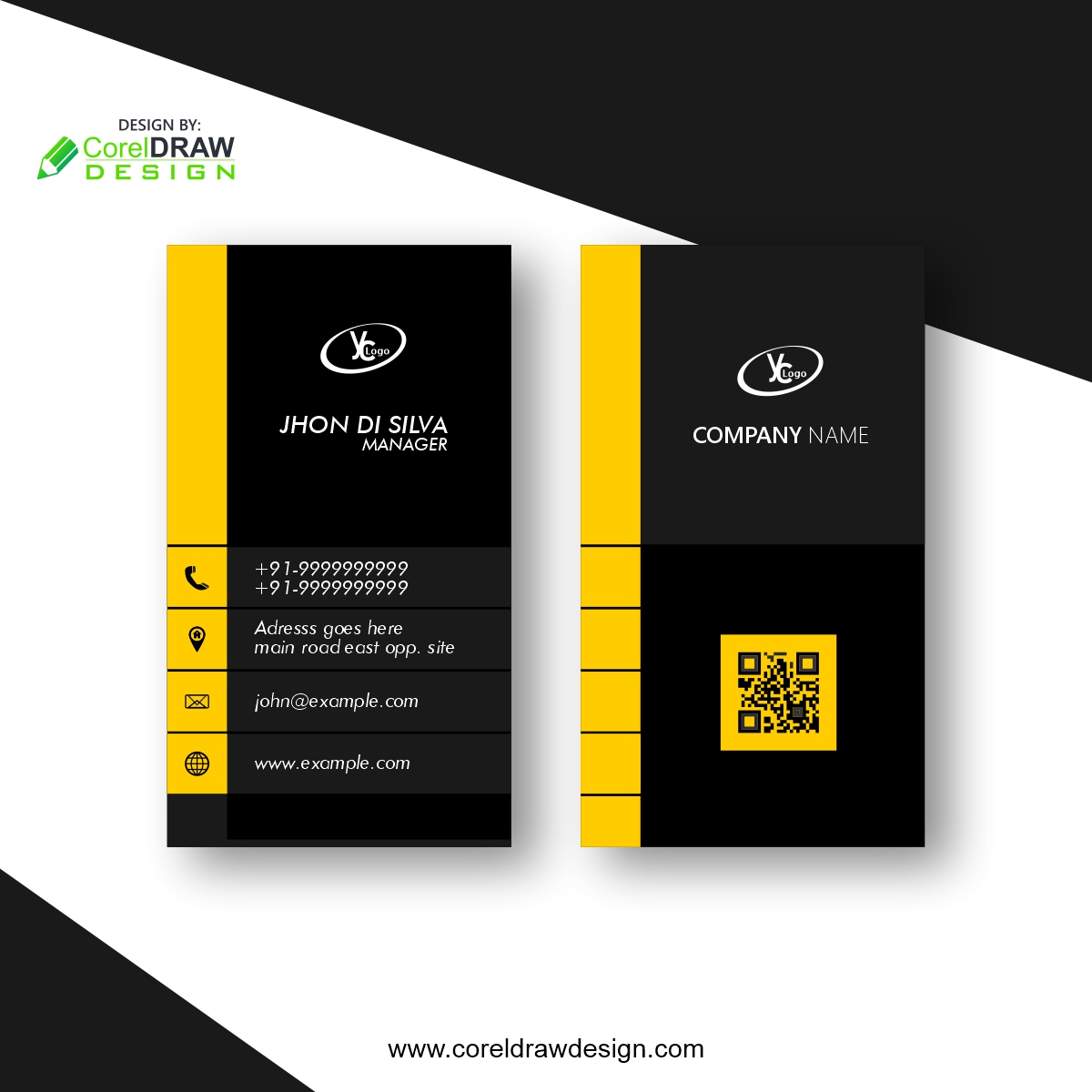 Elegant Minimal Black And Yellow Business Card Template Design