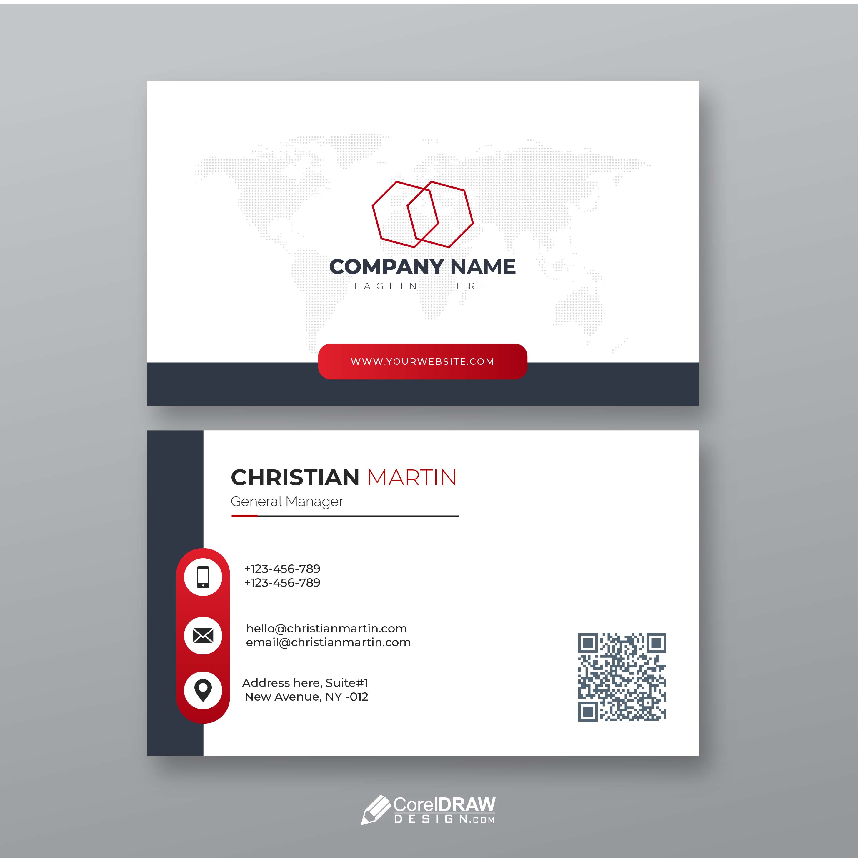 Elegant Red Gradient Corporate Business Card Template