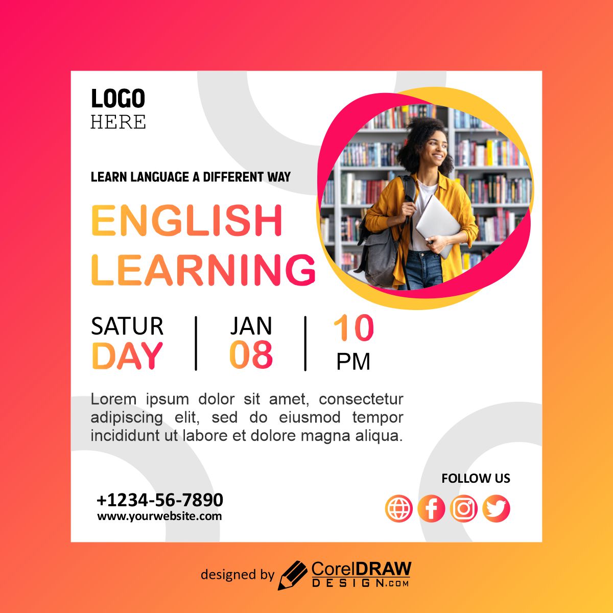 English learning poster vector design for free