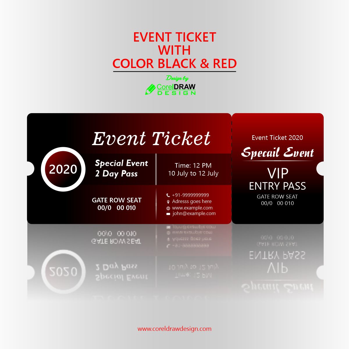 EVENT TICKET WITH COLOR BLACK & RED