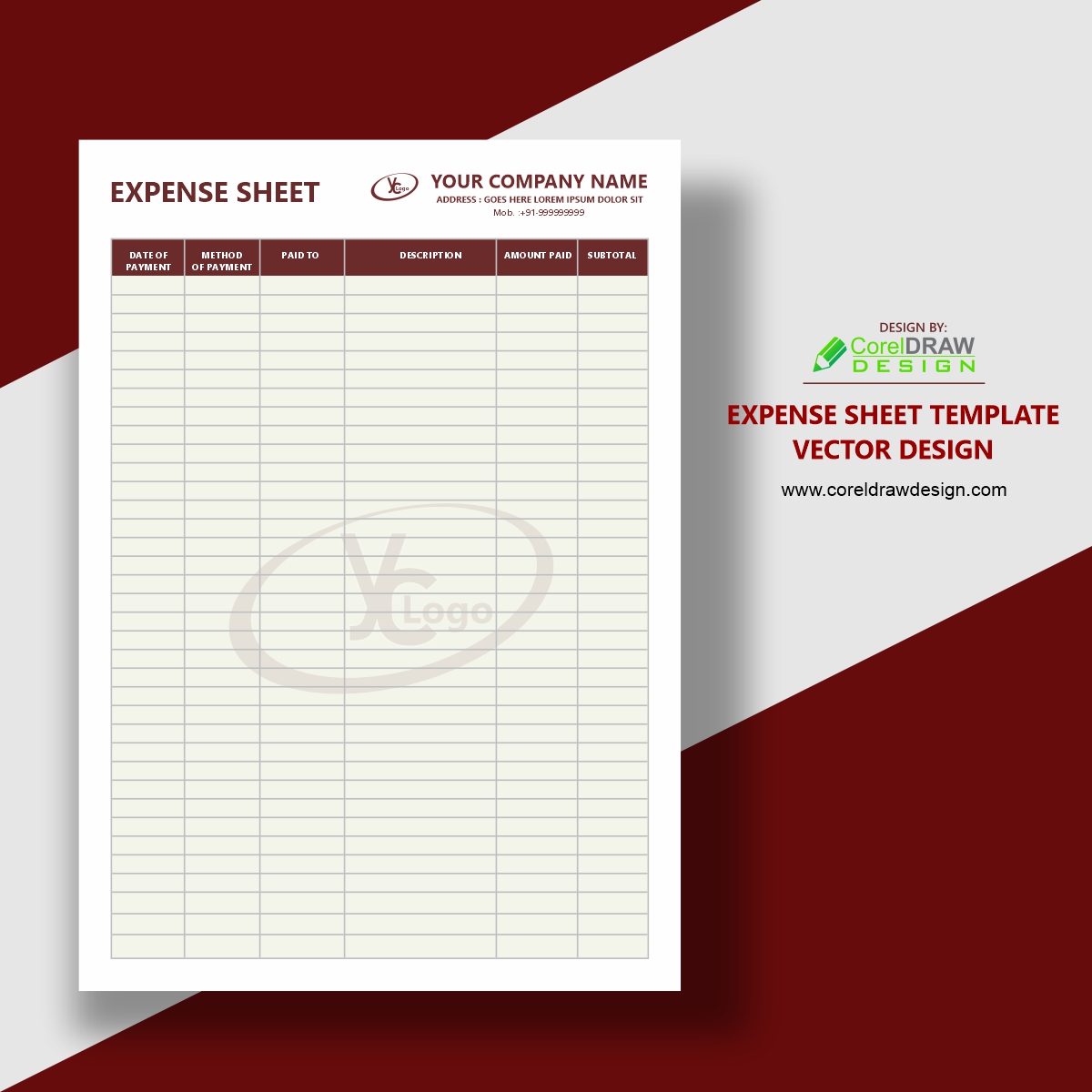 Expense Sheet Template Vector Design