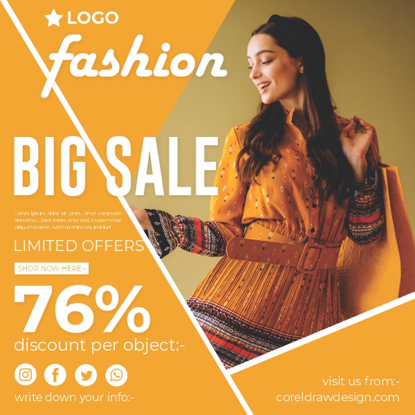 Fashion Logo Big Sale 76 Offer Discount Limited Time Trending 2021 design Download coreldraw free template