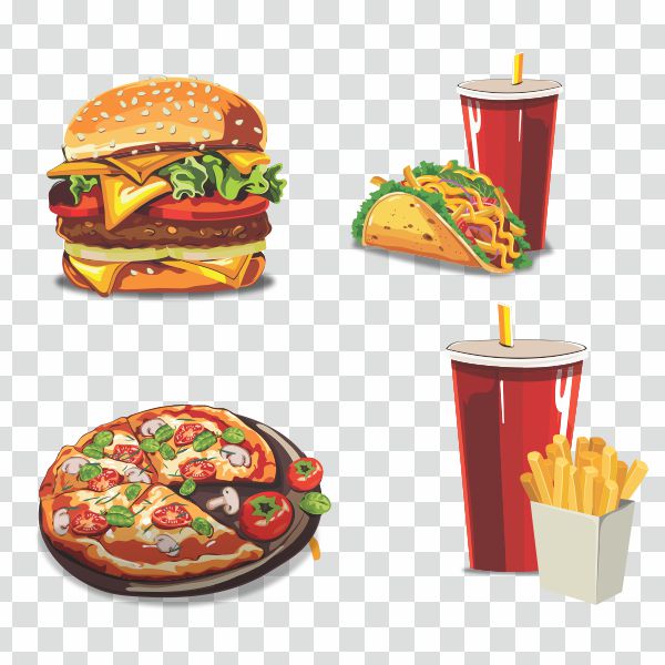 fast food pizza coldrink,burger etc vector png