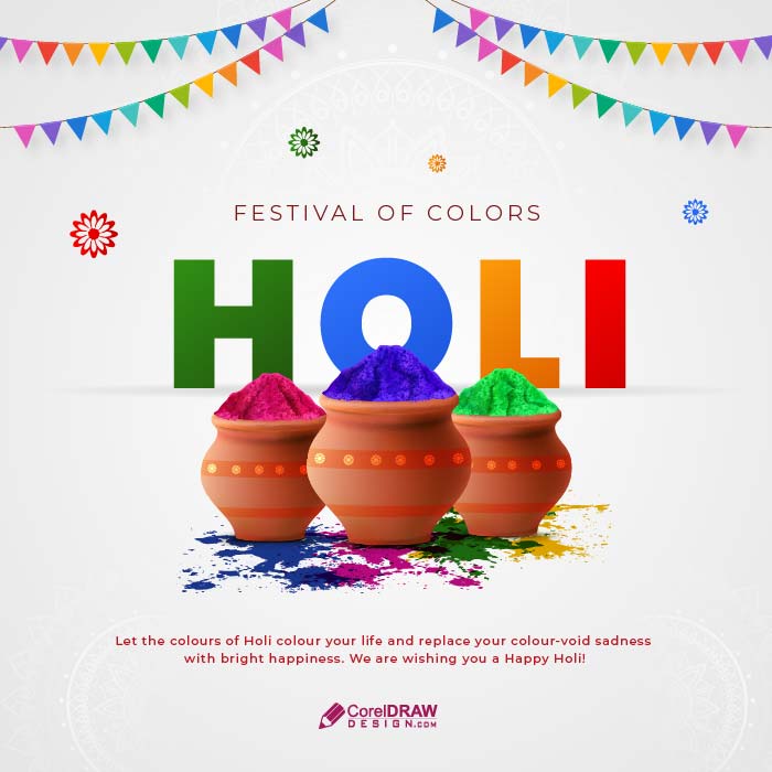 Festival of colors rangotsav holi wishes card vector template