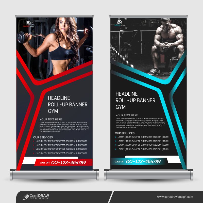 Fitness Gym Roll-up Banner Template Design