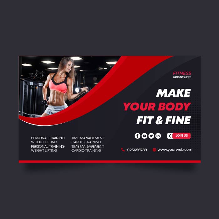 Fitness red and black fitness body banner vector free