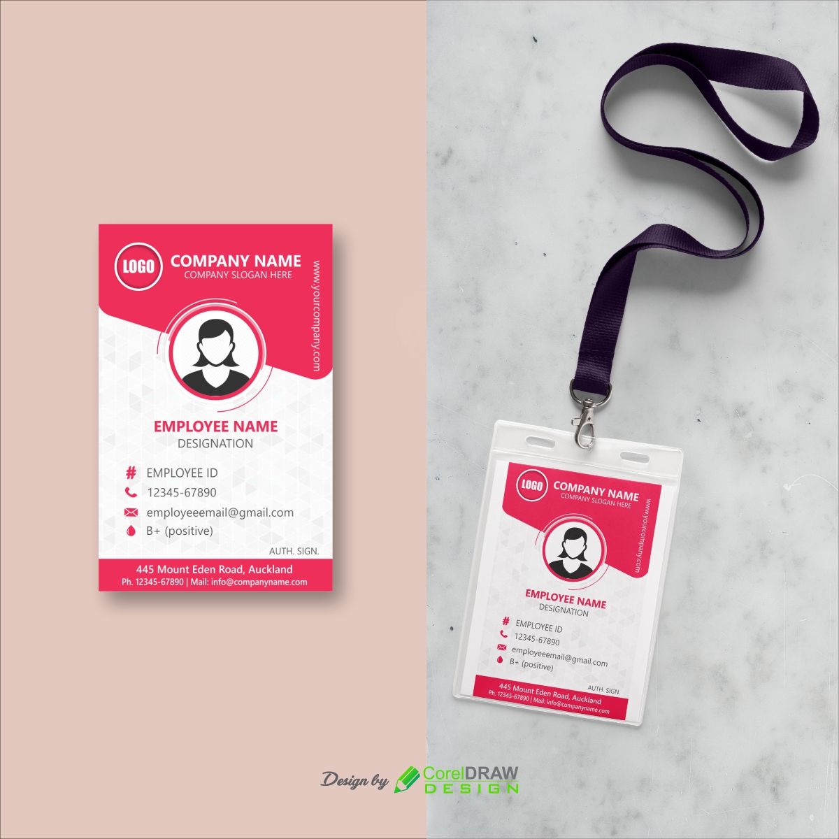 Download Flat Pink Abstract single side id card template Intended For Template For Id Card Free Download